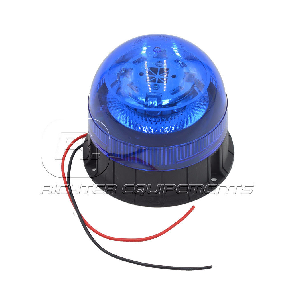 Gyrophare LED bleu 12-24 volt avec fils d'alimentation electrique vue du dessus