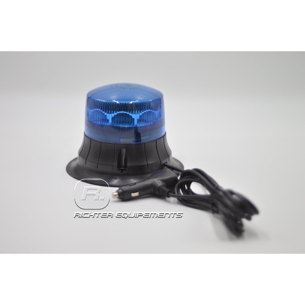 Gyrophare led rotatif bleu connexion allume-cigare vue frontale