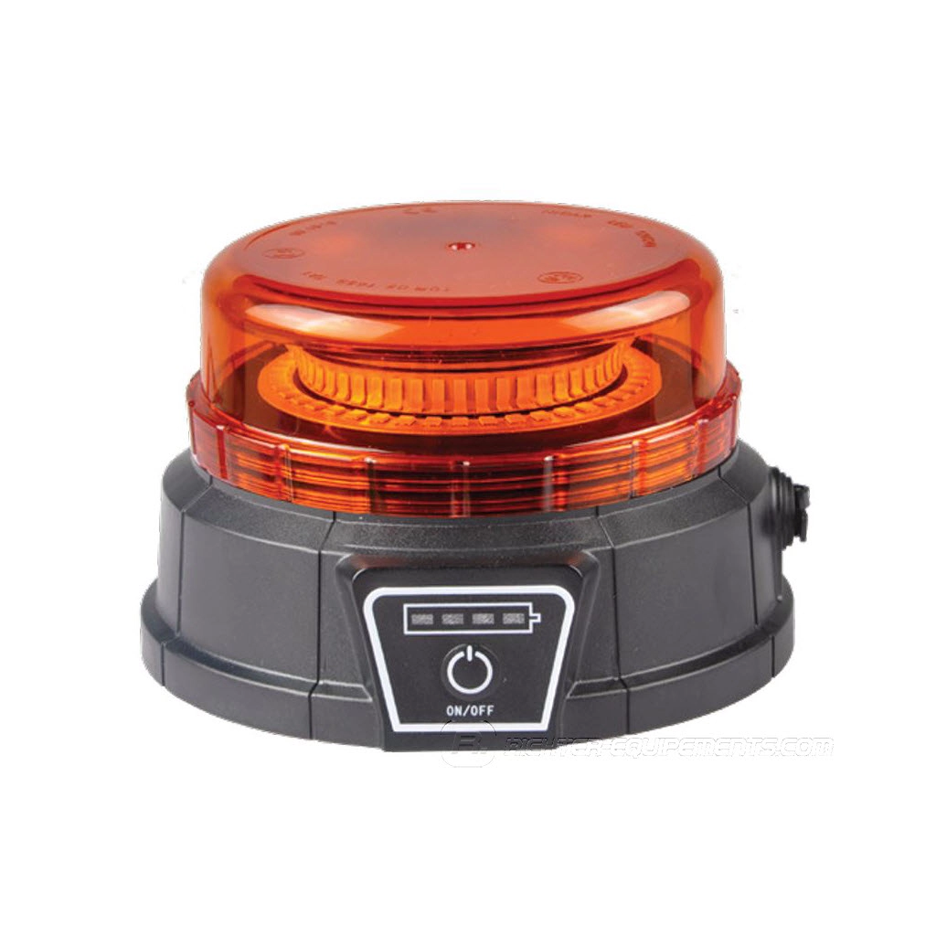 Feu à éclat LED rechargeable orange avec fixation magnétique, protection IP66 et certification ECER10.